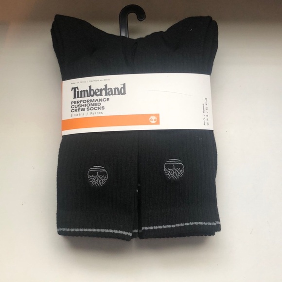 New Timberland Socks 5 Pair Package Mens Black Cushioned Crew Socks Shoe Sz 9-12 - Picture 11 of 11